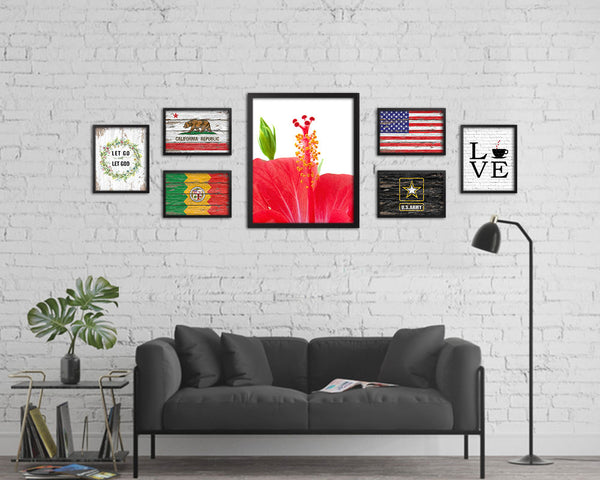 Hibiscus Red Flower Wood Framed Paper Print Wall Decor Art Gifts