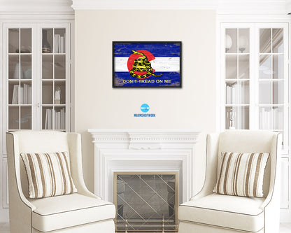 Gadsden Don't Tread On Me Colorado State Shabby Chic Military Flag Framed Print Art