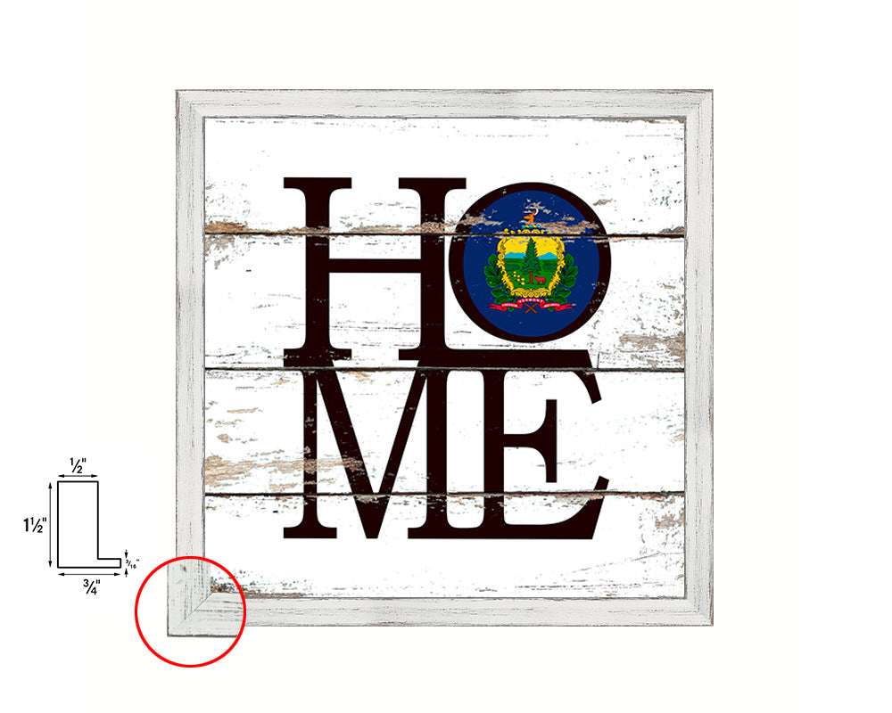 Vermont State Flag Shabby Chic Home Decor White Wash Wood Frame Wall Art Prints Gift
