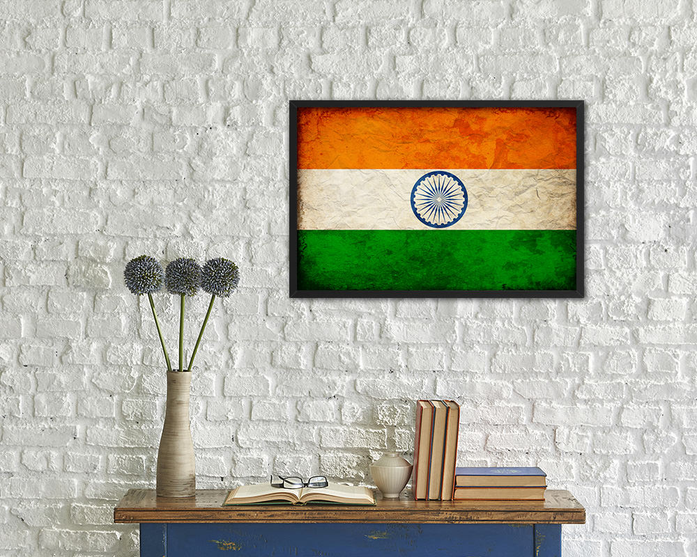 India Country Vintage Flag Wood Framed Print Wall Art Decor Gifts