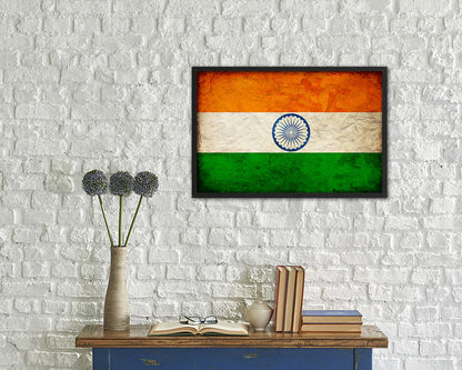 India Country Vintage Flag Wood Framed Print Wall Art Decor Gifts