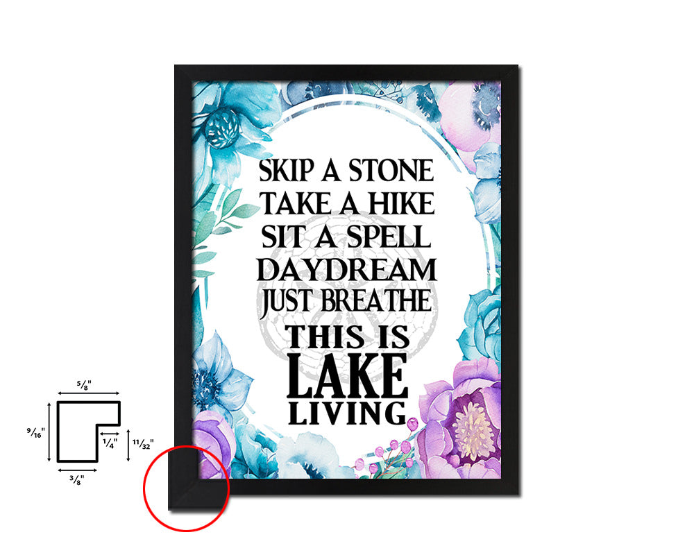 Skip a stone take a hike Quote Boho Flower Framed Print Wall Decor Art