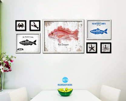 Red Snapper Fish Framed Prints Modern Restaurant Sushi Bar Watercolor Wall Art Decor