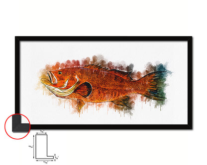 Red Grouper Fish Art Wood Frame Modern Restaurant Sushi Wall Decor Gifts, 10" x 20"
