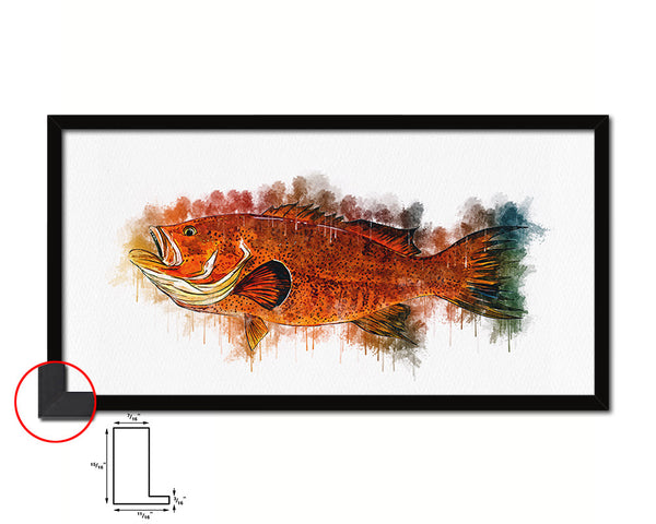 Red Grouper Fish Art Wood Frame Modern Restaurant Sushi Wall Decor Gifts, 10" x 20"