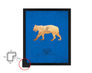 Tiger Chinese Zodiac Character Black Framed Art Paper Print Wall Art Decor Gifts, Blue