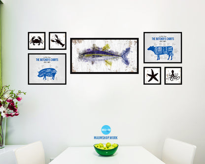 Yellowfin Fish Art Wood Frame Shabby Chic Restaurant Sushi Wall Decor Gifts, 10" x 20"