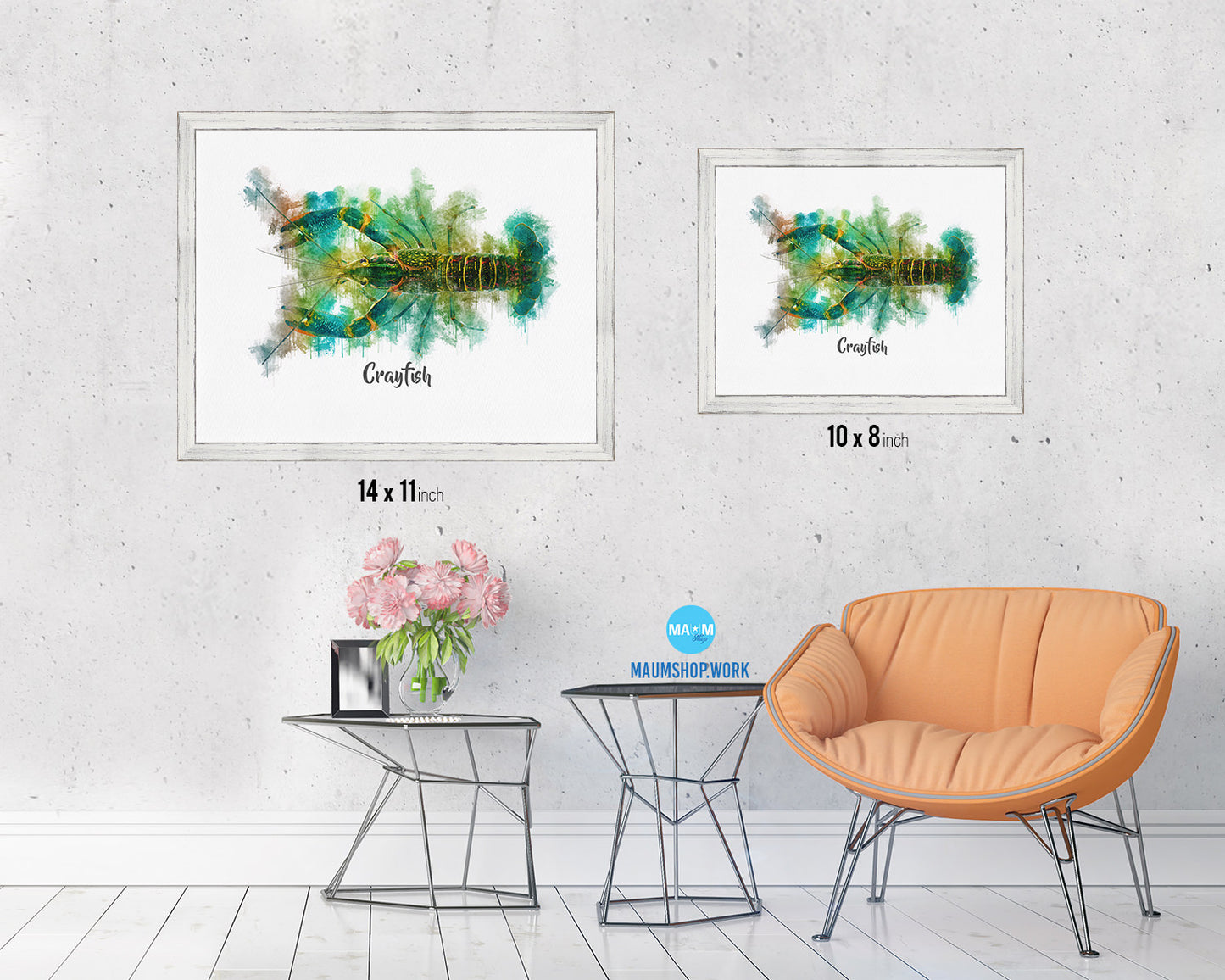 Crayfish Fish Framed Prints Modern Restaurant Sushi Bar Watercolor Wall Art Decor