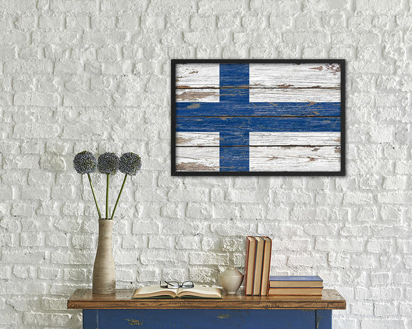 Finland Country Wood Rustic National Flag Wood Framed Print Wall Art Decor Gifts