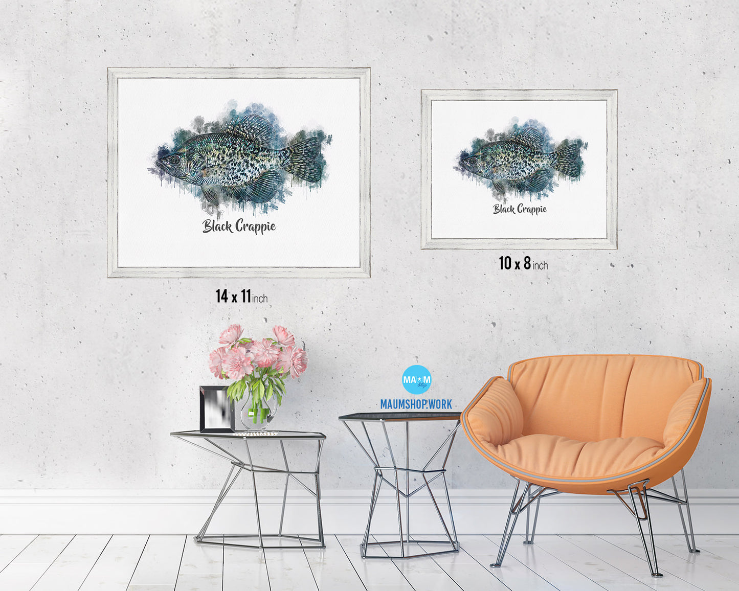 Black Crappie Fish Framed Prints Modern Restaurant Sushi Bar Watercolor Wall Art Decor