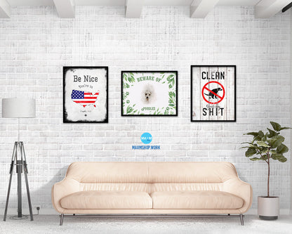Beware of Pomeranian Spitz Sign Wood Framed Print Wall Art Decor Gifts