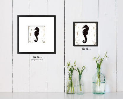Seahorse Nautical Wood Framed Gifts Ocean Beach Fishing Home Decor Wall Art Prints