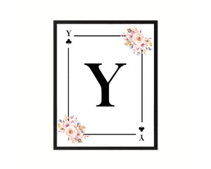 Letter Y Personalized Boho Monogram Clover Card Decks Framed Print Wall Art Decor Gifts