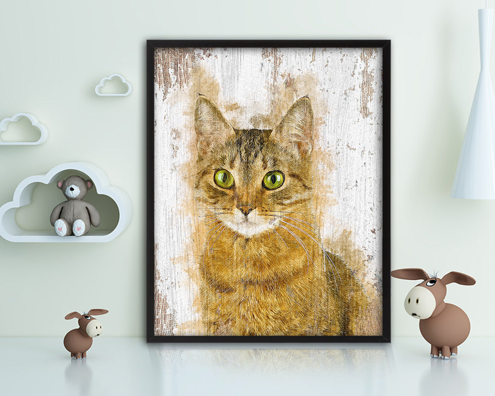 Red Little Cat Kitten Portrait Framed Print Pet Home Decor Custom Watercolor Wall Art Gifts