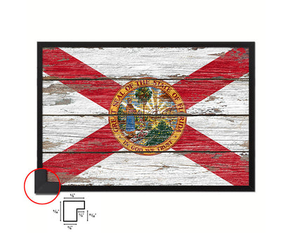 Florida State Rustic Flag Wood Framed Paper Prints Wall Art Decor Gifts