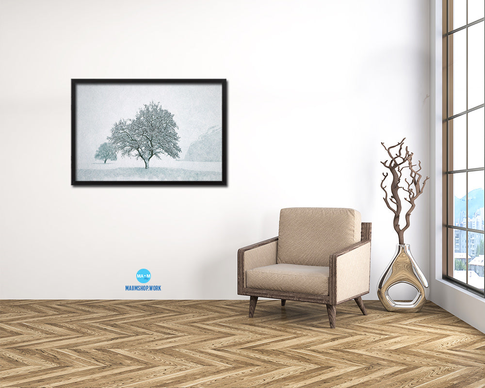 Winter Landscape White  Snow Artwork Painting Print Art Frame Home Wall Decor Gifts