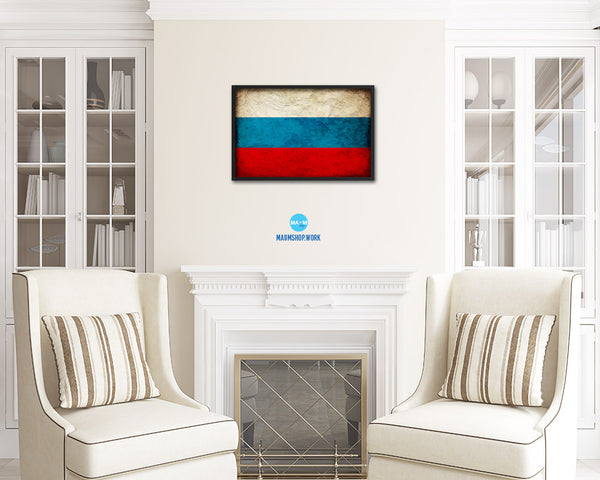 Russia Country Vintage Flag Wood Framed Print Wall Art Decor Gifts