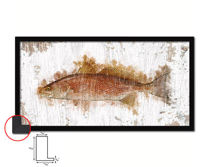 Red Drum Fish Art Wood Frame Shabby Chic Restaurant Sushi Wall Decor Gifts, 10" x 20"