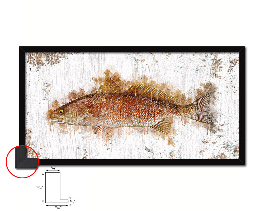 Red Drum Fish Art Wood Frame Shabby Chic Restaurant Sushi Wall Decor Gifts, 10" x 20"