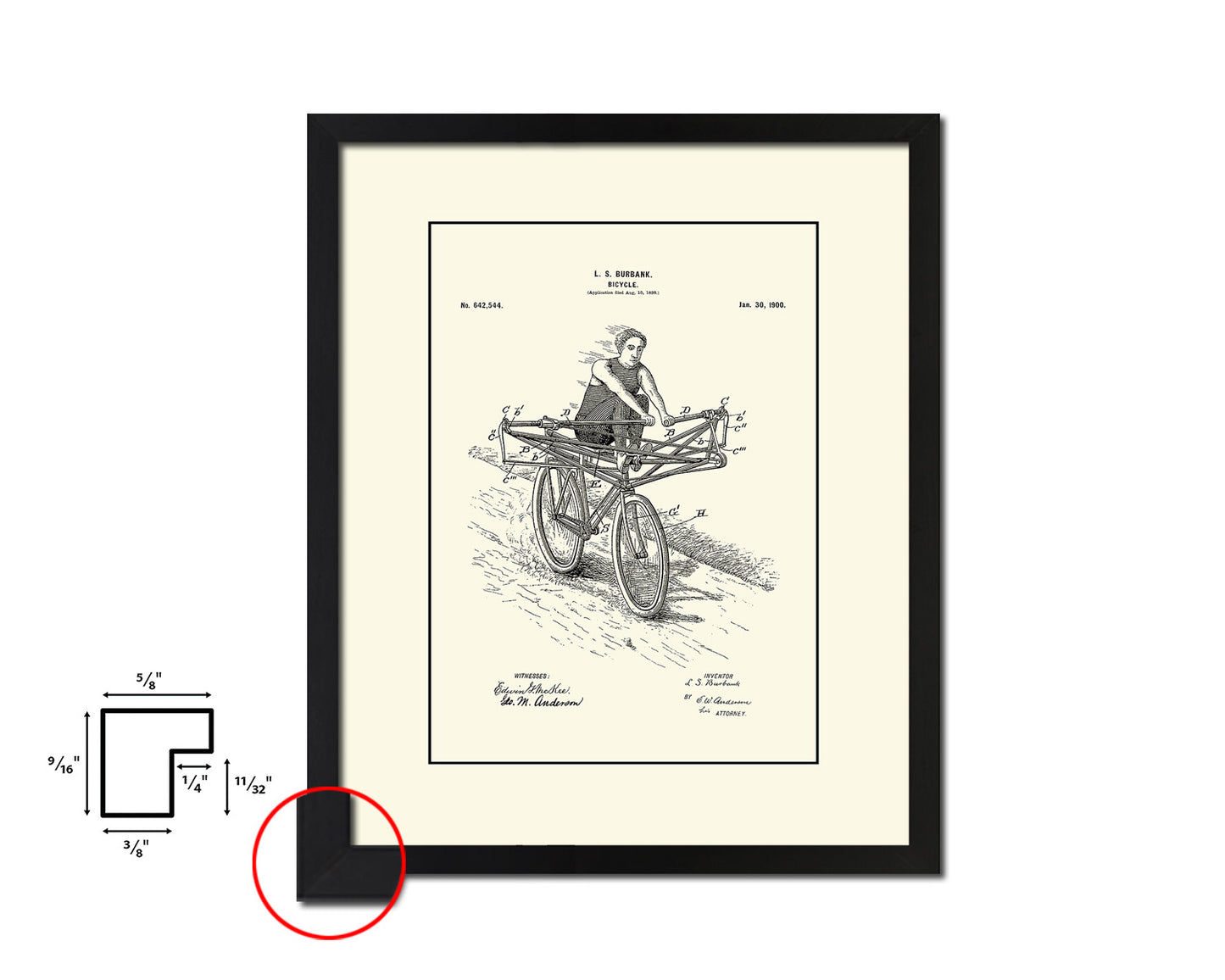Vehicle Bicycle Vintage Patent Artwork Black Frame Print Wall Art Decor Gifts