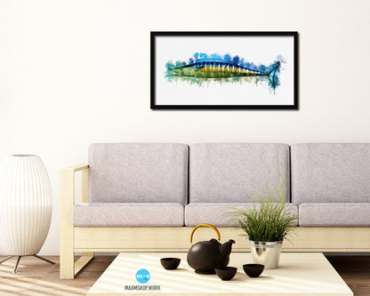 Wahoo Fish Art Wood Frame Modern Restaurant Sushi Wall Decor Gifts, 10" x 20"