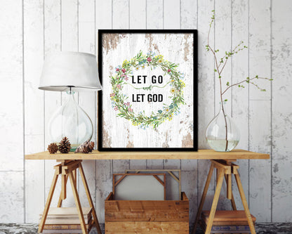 Let go and let God Quote Framed Print Home Decor Wall Art Gifts