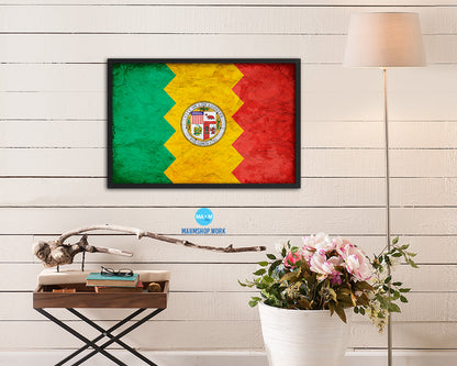 Los Angeles City California State Vintage Flag Wood Framed Prints Decor Wall Art Gifts
