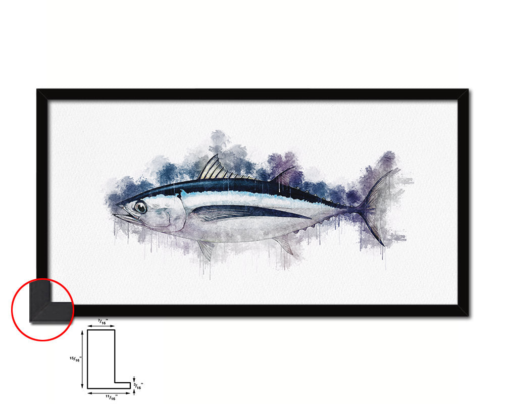 Albacore Tuna Fish Art Wood Frame Modern Restaurant Sushi Wall Decor Gifts, 10" x 20"