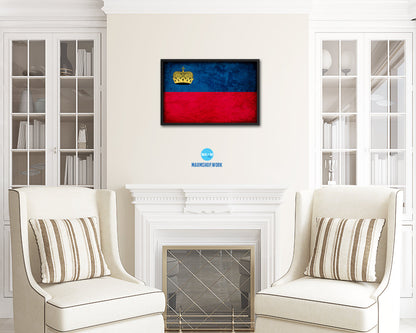 Liechtenstein Country Vintage Flag Wood Framed Print Wall Art Decor Gifts