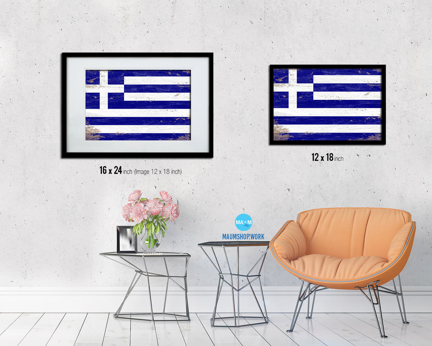 Greece Shabby Chic Country Flag Wood Framed Print Wall Art Decor Gifts