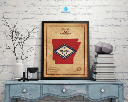 Arkansas State Vintage Map Wood Framed Paper Print  Wall Art Decor Gifts