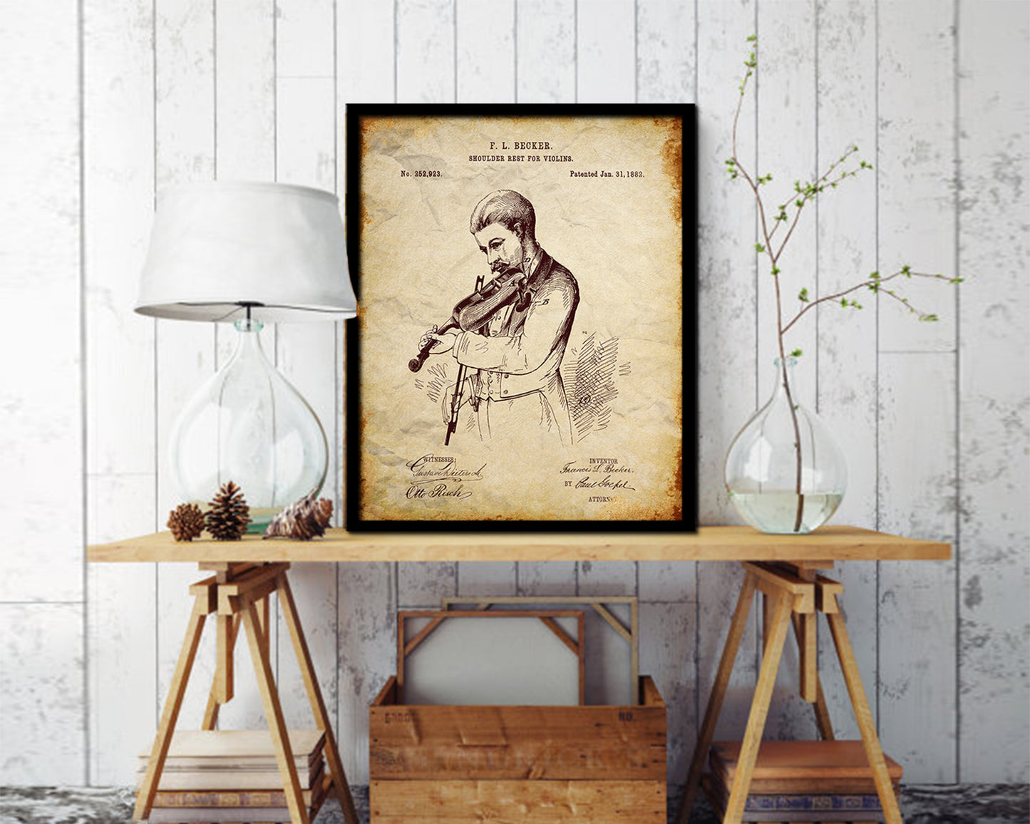Shoulder Rest for Violins Music Vintage Patent Artwork Walnut Frame Gifts