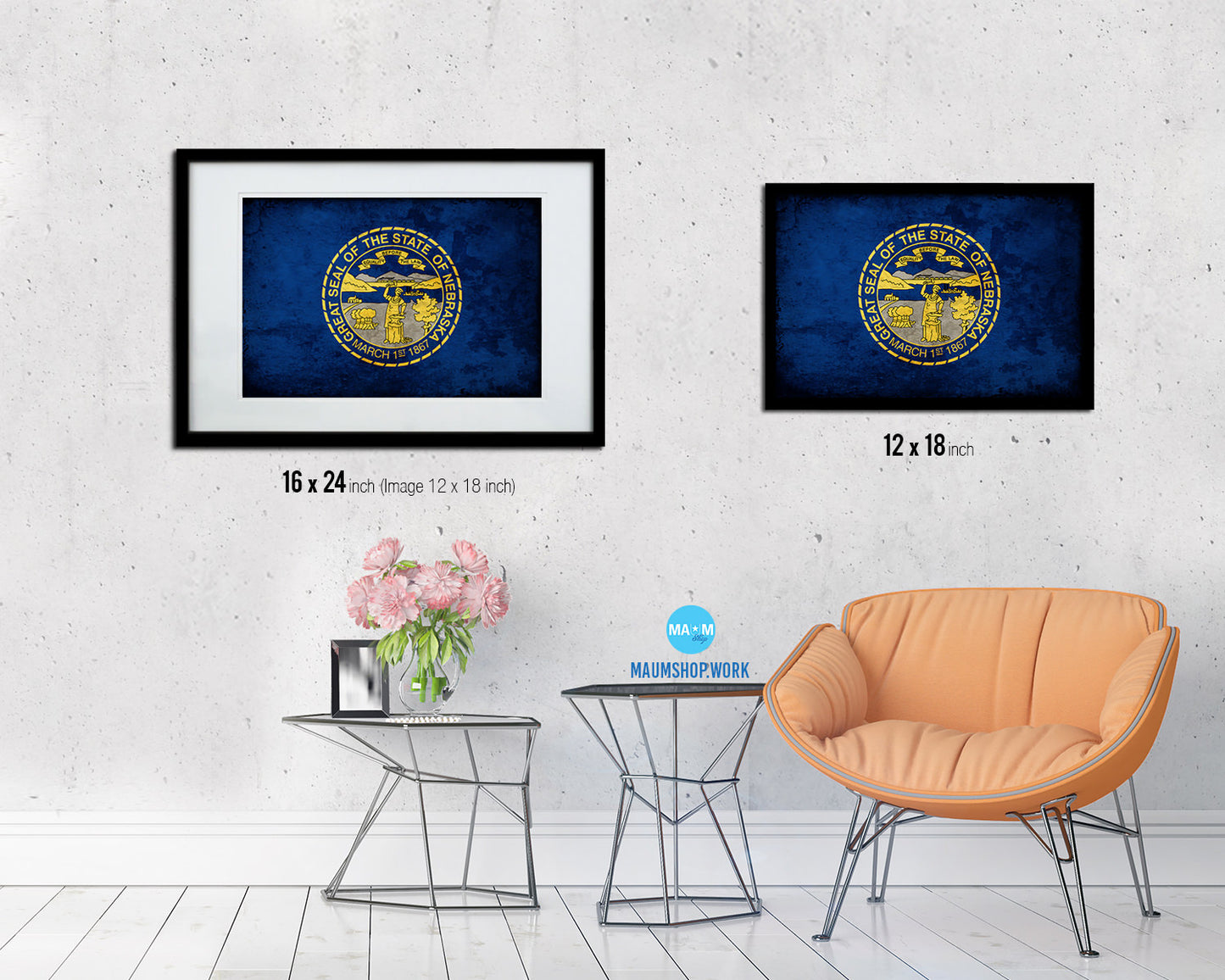 Nebraska State Vintage Flag Wood Framed Paper Print Wall Art Decor Gifts