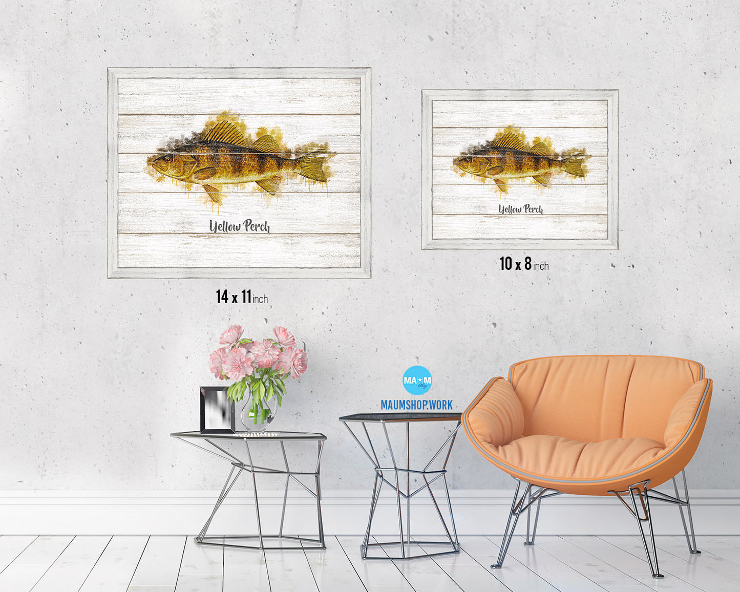 Yellow Perch Fish Framed Prints Modern Restaurant Sushi Bar Watercolor Wall Art Decor