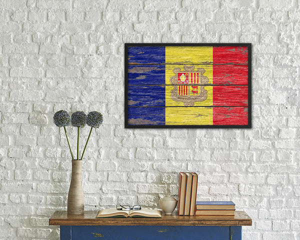 Andorra Country Wood Rustic National Flag Wood Framed Print Wall Art Decor Gifts