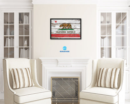 California State Rustic Flag Wood Framed Paper Prints Wall Art Decor Gifts