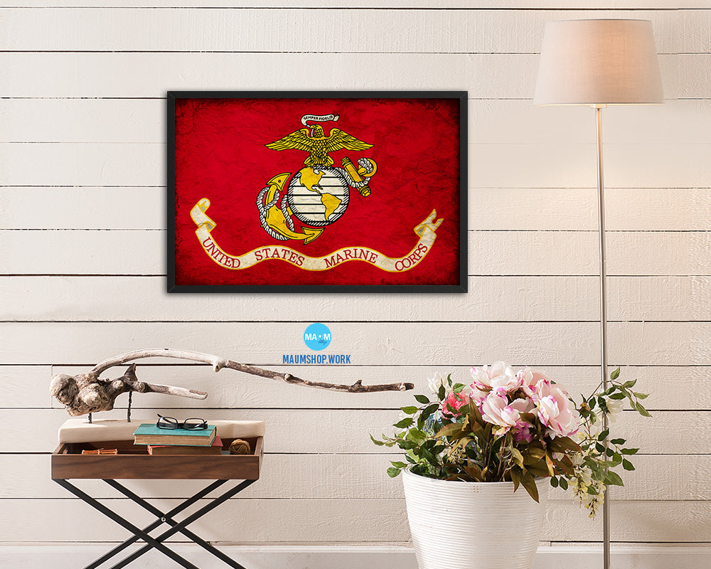 US Marine Corps Vintage Military Flag Framed Print Sign Decor Wall Art Gifts