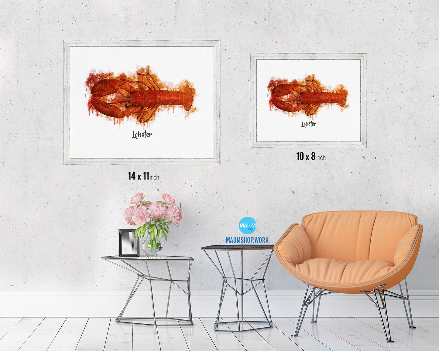 Lobster Fish Framed Prints Modern Restaurant Sushi Bar Watercolor Wall Art Decor