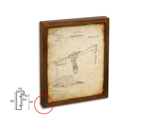 Windlass Water Elevator Kitchen Vintage Patent Artwork Walnut Frame Gifts