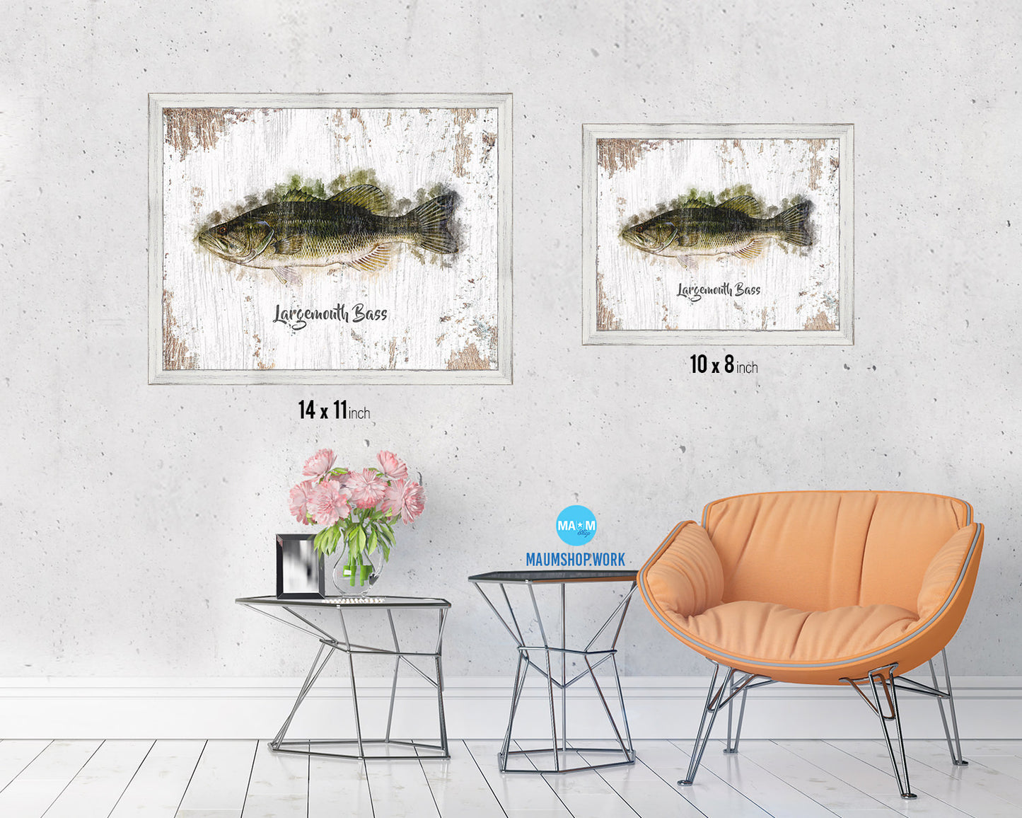 Largemouth Bass Fish Framed Prints Modern Restaurant Sushi Bar Watercolor Wall Art Decor