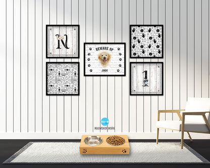 Beware of Jack Russell Terrier Sign Wood Framed Print Wall Art Decor Gifts