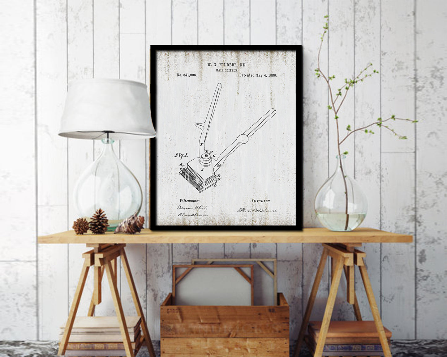 Hair Clipper Barbershop Vintage Patent Artwork Black Frame Print Wall Art Decor Gifts