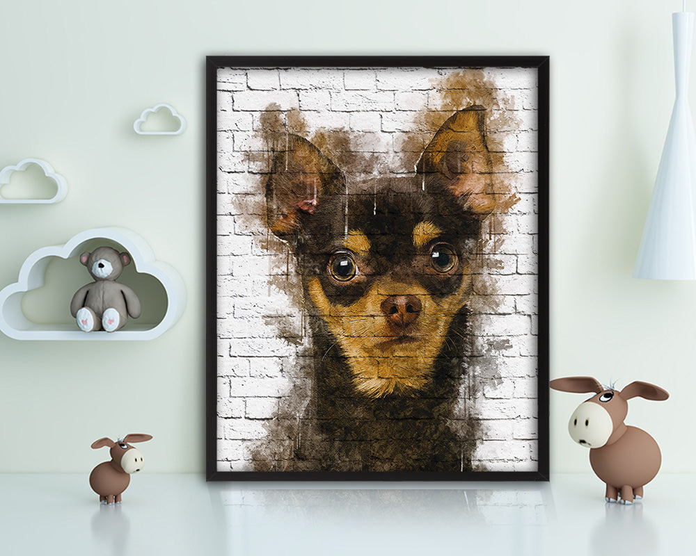Chihuahua 9 months Dog Puppy Portrait Framed Print Pet Watercolor Wall Decor Art Gifts
