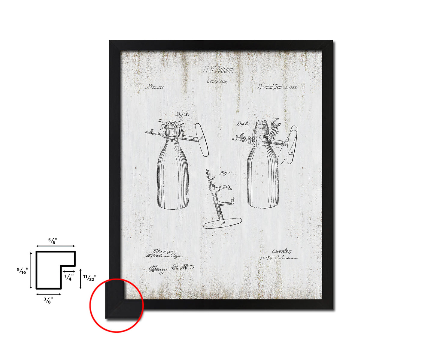 Corkscrew Wine Vintage Patent Artwork Black Frame Print Gifts