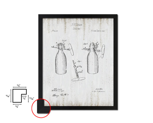 Corkscrew Wine Vintage Patent Artwork Black Frame Print Gifts