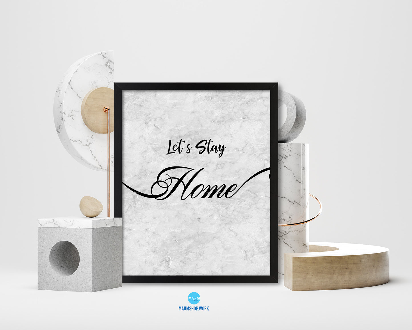 Let's Stay Home Quote Framed Print Wall Art Decor Gifts