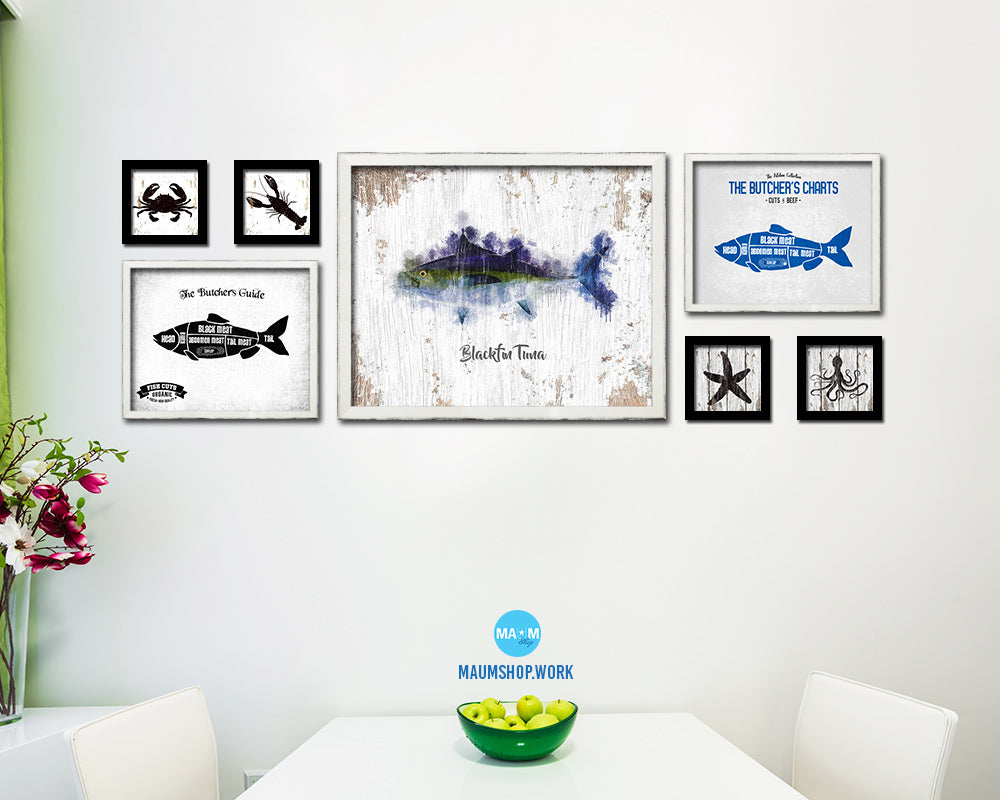 Blackfin Tuna Fish Framed Prints Modern Restaurant Sushi Bar Watercolor Wall Art Decor