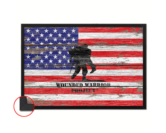 Wounded Warrior Project American Wood Rustic Flag Wood Framed Print Wall Art Decor Gifts
