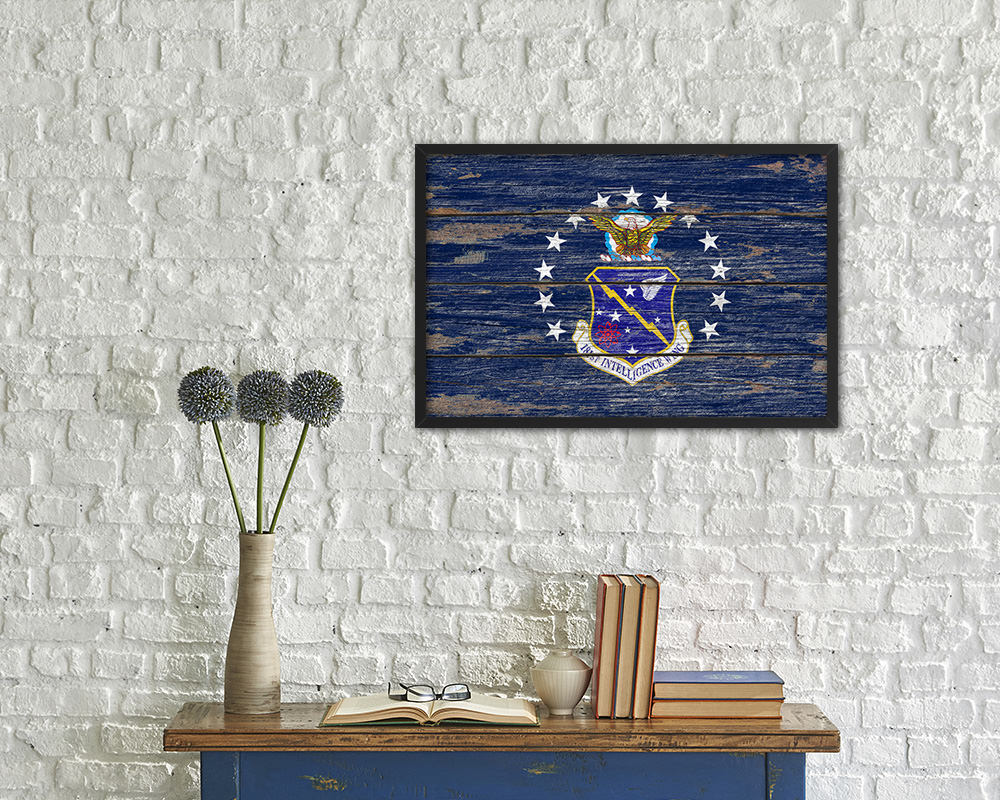 181st Intelligence Wing Vintage Emblem Flag Wood Frame Paper Print Wall Art Decor Gifts