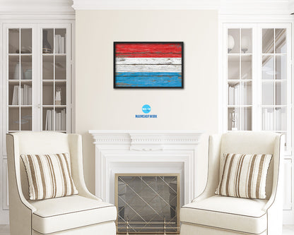 Luxembourg Country Wood Rustic National Flag Wood Framed Print Wall Art Decor Gifts